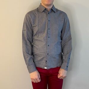 Italian Men's Gray Casual Button Down Shirt